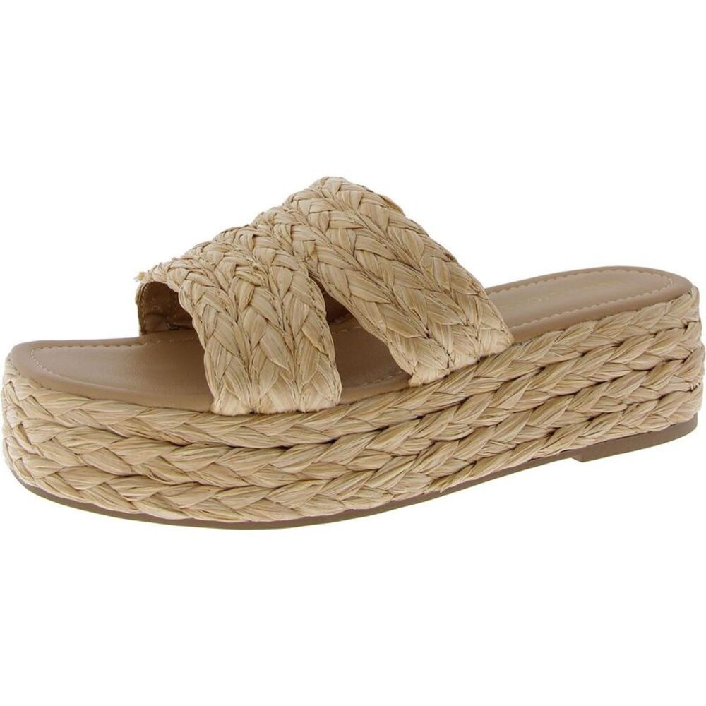 Sun + Stone Natural Woven Platform Slide Sandals